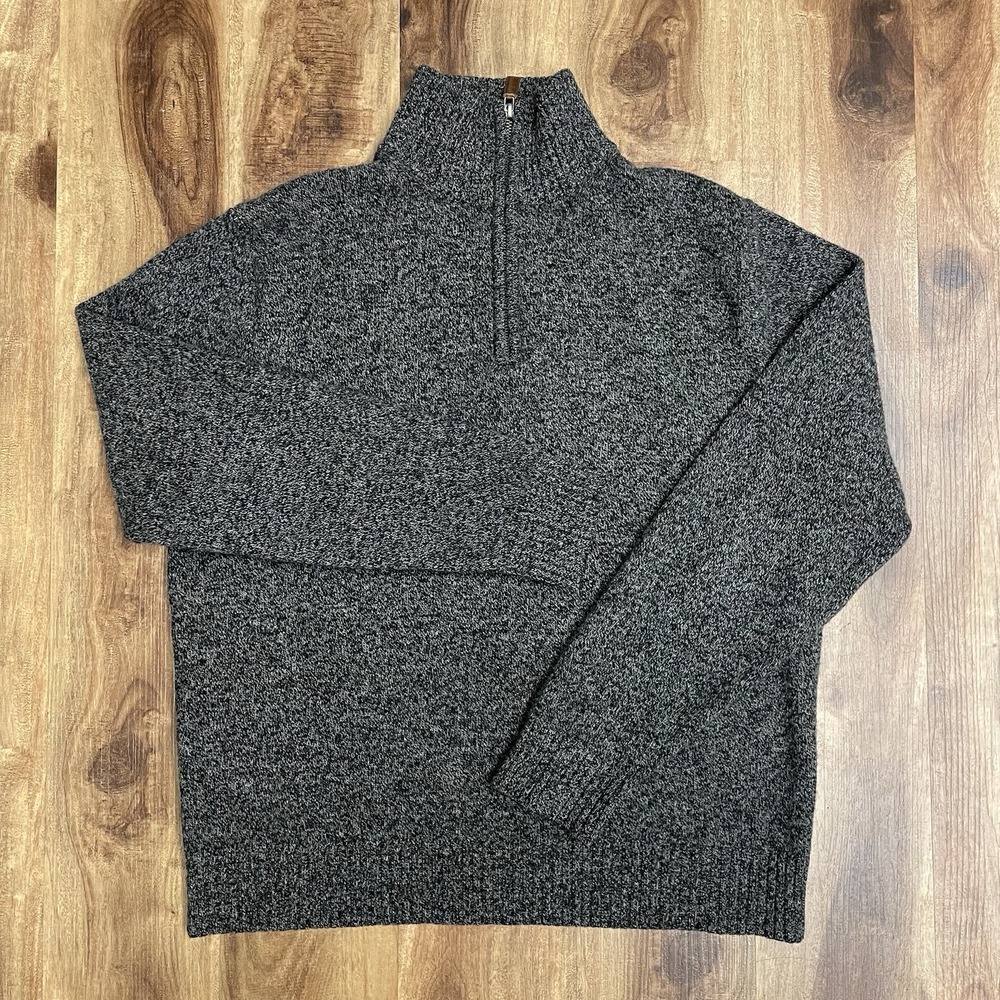 J Crew  1/4 Quarter Zip Pullover Sweater Mens Medium Gray 100% Lambswool Preppy